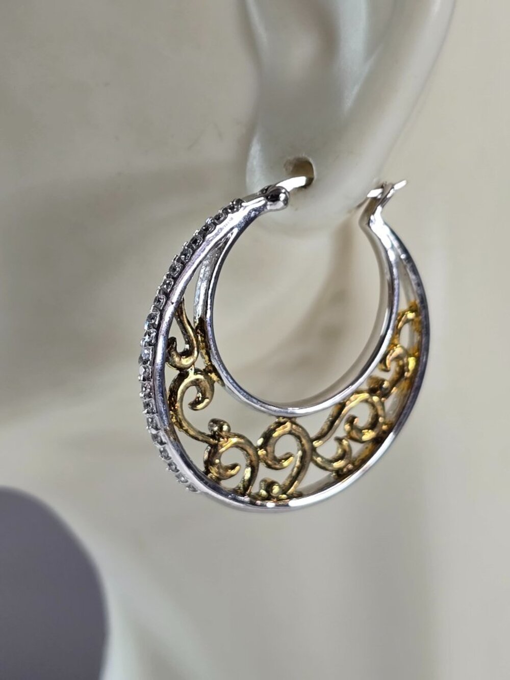 Womens Estate Sterling Silver Gold Tone Hoop Modernist Earrings 10.8g E1985